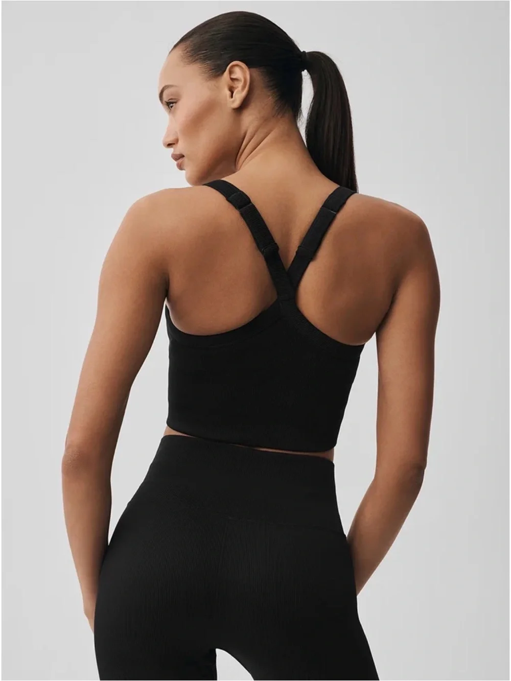 Alo Yoga Seamless Ribbed Favorite Bra Tank Black Built In Bra